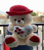 Love Teddy Bear with Red Hat & Heart – Soft Plush Gift (Large Size) - Image 2