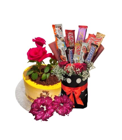 Combo gift with cake, bouquet and chocolates by Timeless Wrap