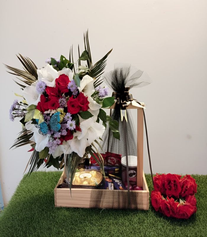 Sweet Bloom Surprise Box gift setup by Timeless Wrap Haripur