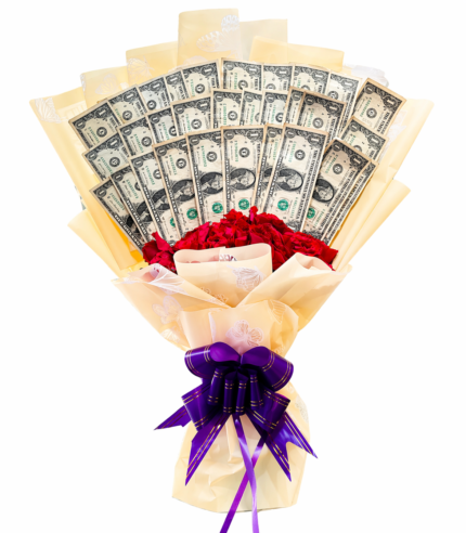 Dollar Money Bouquet with Red Roses
