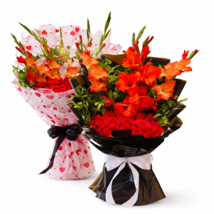 Luxury Red Roses & Orange Gladiolus Bouquet