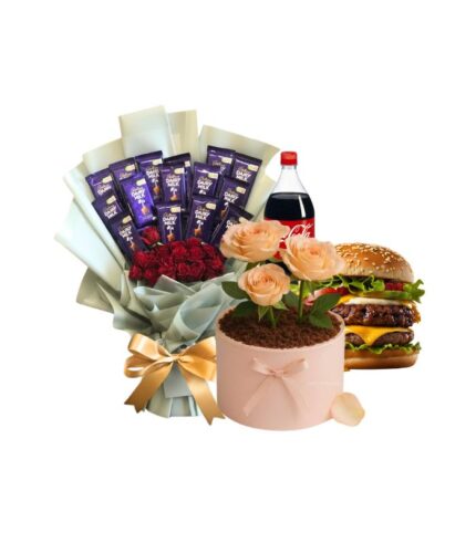 Mom Treat Combo with flowers bouquet cake chocolates and treats by Timeless Wrap