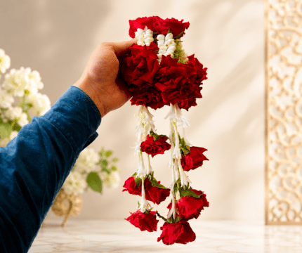 Fresh Red Rose and Tuberose Hand Gajra Handmade Bridal Floral Wrist Accessory