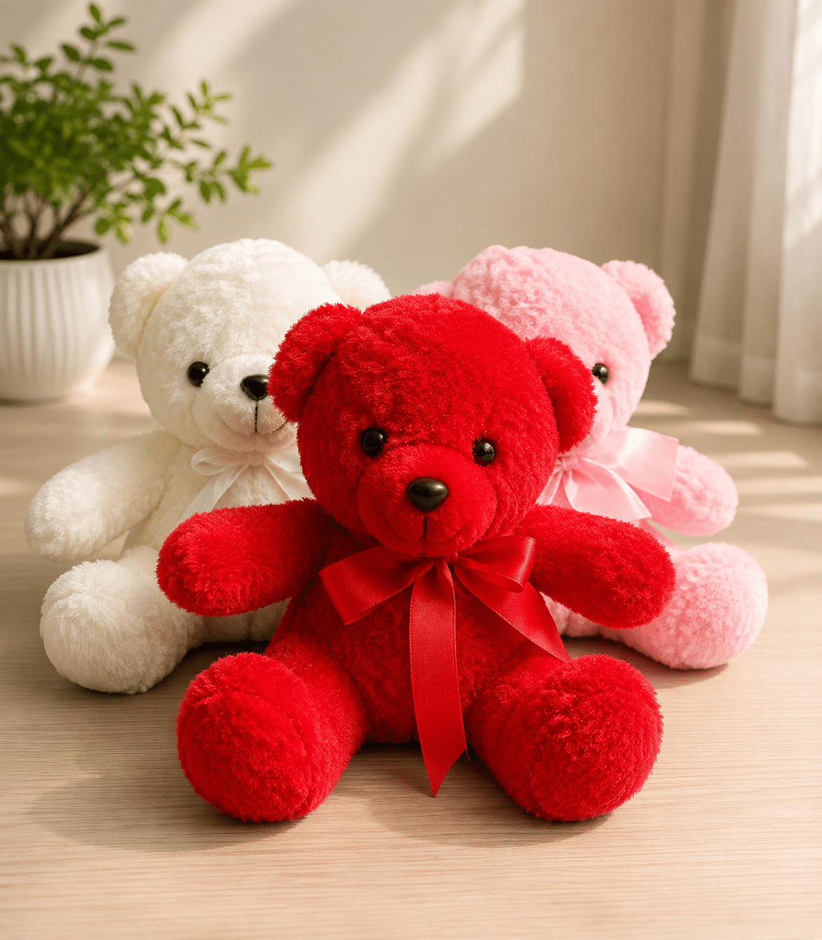 Mini Teddy Bear with Satin Ribbon – Soft Plush Gift (White, Red & Pink) Mini Teddy Bear with Satin Ribbon available in White Red and Pink by TimelessWrap Pakistan
