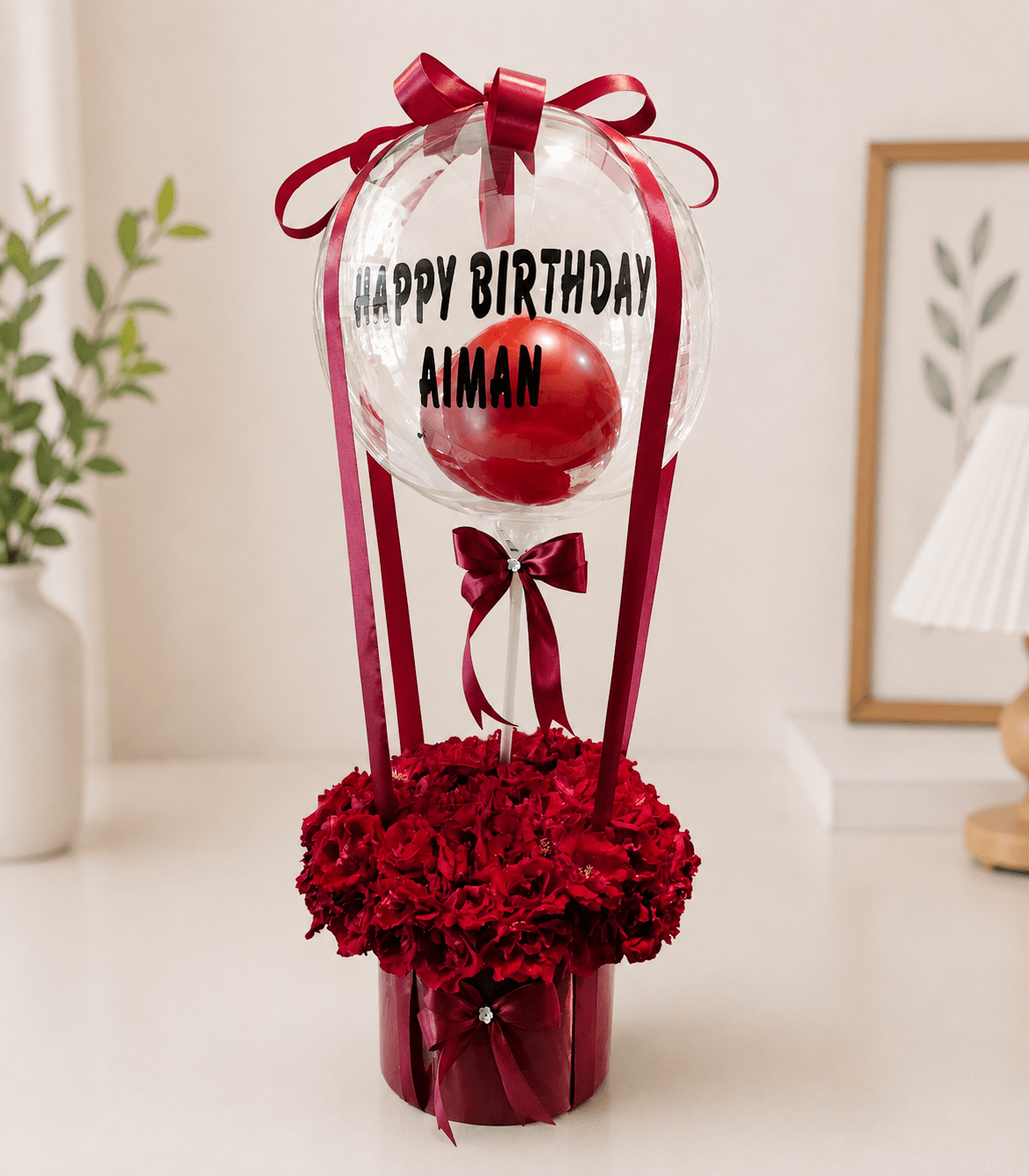 Luxury Personalized Bubble Balloon Flower Box – Birthday Surprise Gift TimelessWrap Luxury Personalized Bubble Balloon Flower Box with Red Flowers Birthday Gift Pakistan | TimelessWrap