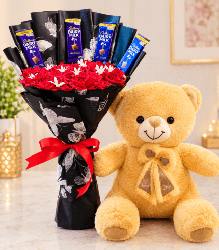 TimelessWrap teddy bear with chocolate bouquet combo gift Pakistan